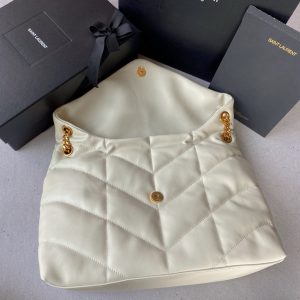 Loulou Puffer 35cm White Quilted Lambskin Bag Ghw