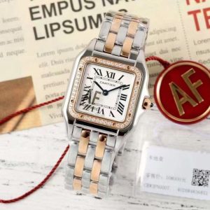 PANTHERE 27MM PINK GOLD SILVER CASE DIAMOND BEZEL WHITE DIAL (BEST VERSION)