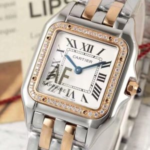 PANTHERE 27MM PINK GOLD SILVER CASE DIAMOND BEZEL WHITE DIAL (BEST VERSION)