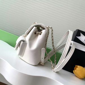 CC Backpack 17.5cm White Silver Grained Calfskin