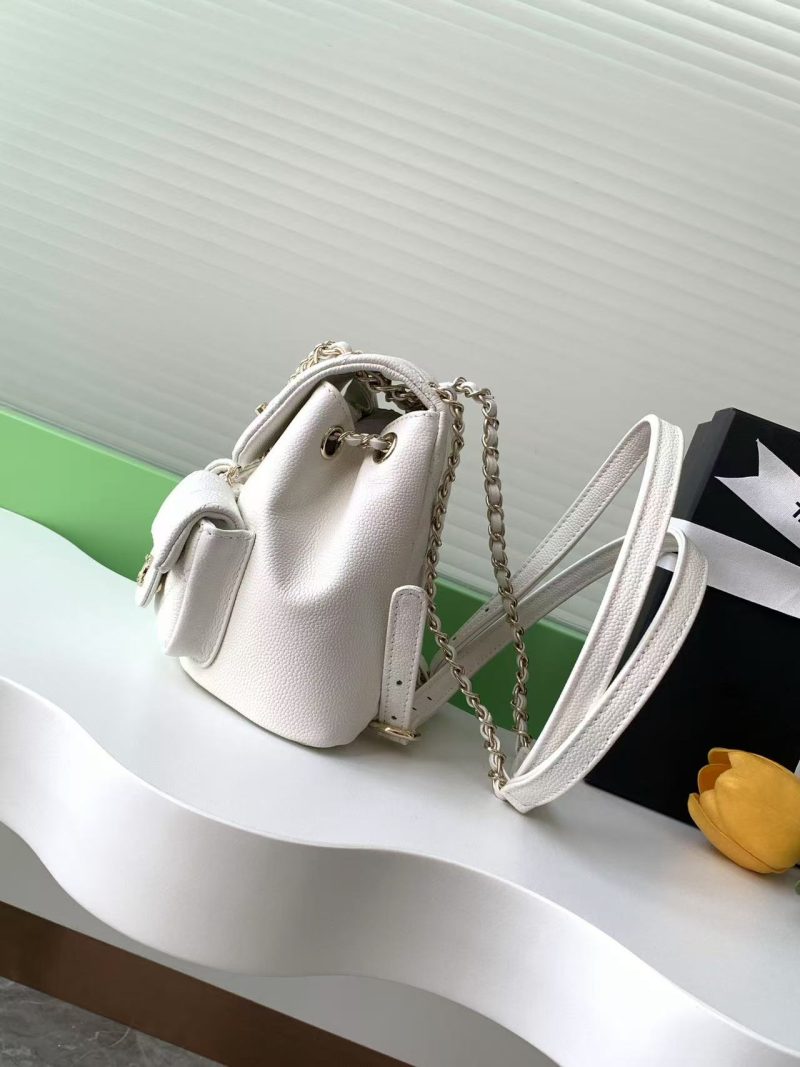 CC Backpack 17.5cm White Silver Grained Calfskin