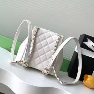 CC Backpack 17.5cm White Silver Grained Calfskin