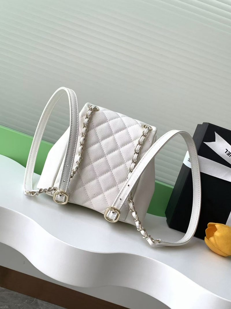 CC Backpack 17.5cm White Silver Grained Calfskin