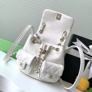 CC Backpack 17.5cm White Silver Grained Calfskin