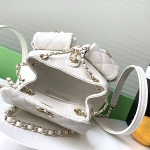 CC Backpack 17.5cm White Silver Grained Calfskin