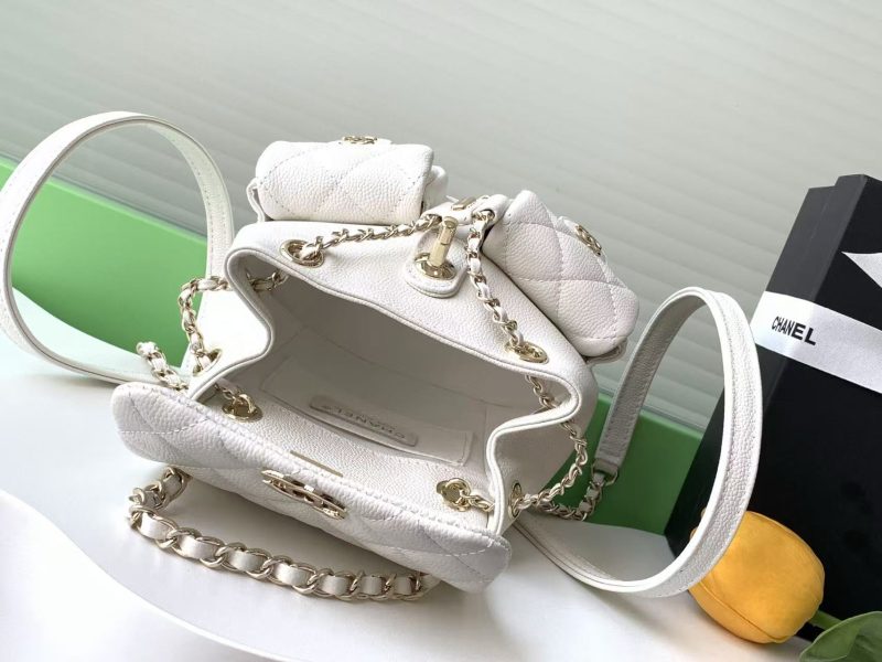 CC Backpack 17.5cm White Silver Grained Calfskin