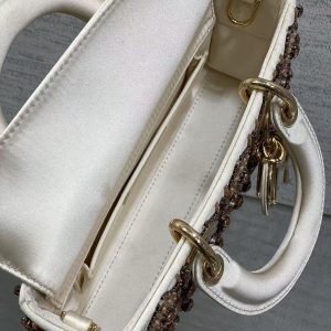 Lady D-Joy Bag 22 White Lambskin Pink Bead Embroidery