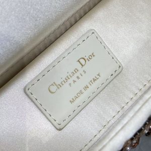 Lady D-Joy Bag 22 White Lambskin Pink Bead Embroidery