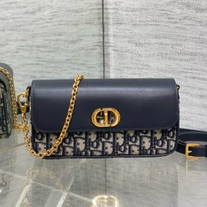 MONTAIGNE AVENUE 22 BAG IN NAVY BLUE CALFSKIN AND MONOGRAM OBLIQUE JACQUARD