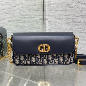 MONTAIGNE AVENUE 22 BAG IN NAVY BLUE CALFSKIN AND MONOGRAM OBLIQUE JACQUARD