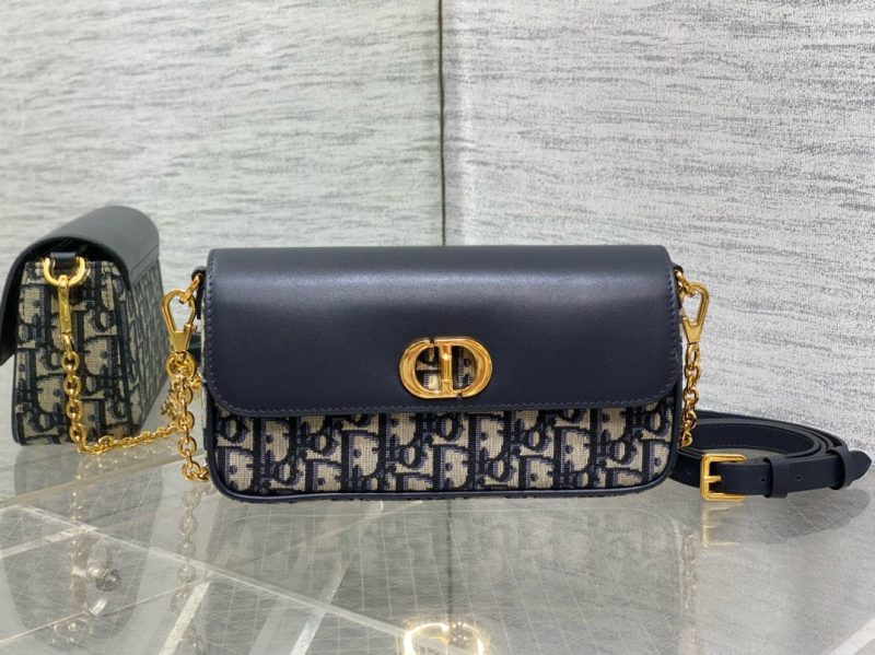 MONTAIGNE AVENUE 22 BAG IN NAVY BLUE CALFSKIN AND MONOGRAM OBLIQUE JACQUARD