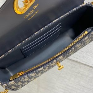 MONTAIGNE AVENUE 22 BAG IN NAVY BLUE CALFSKIN AND MONOGRAM OBLIQUE JACQUARD