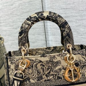 CD 24 Women Mini Lady D-lite Bag Brown Toile de Jouy Embroidery