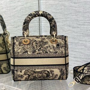 CD 24 Women Mini Lady D-lite Bag Brown Toile de Jouy Embroidery
