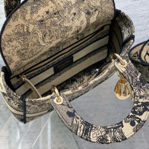 CD 24 Women Mini Lady D-lite Bag Brown Toile de Jouy Embroidery