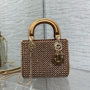 CD Lady 17 Brown metallic Canvas and Calfskin attached diamonds