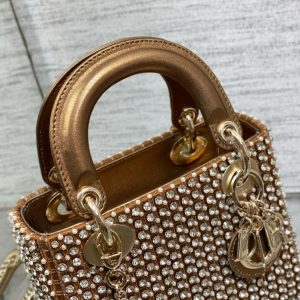 CD Lady 17 Brown metallic Canvas and Calfskin attached diamonds