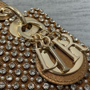 CD Lady 17 Brown metallic Canvas and Calfskin attached diamonds