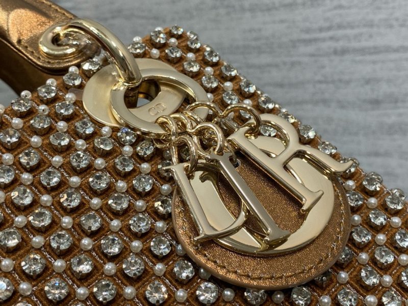 CD Lady 17 Brown metallic Canvas and Calfskin attached diamonds