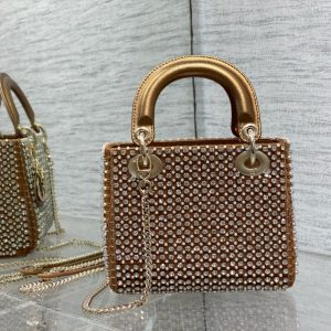 CD Lady 17 Brown metallic Canvas and Calfskin attached diamonds