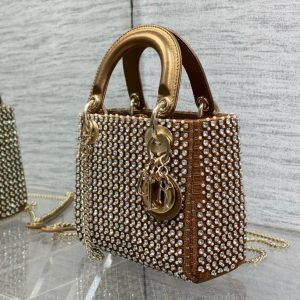 CD Lady 17 Brown metallic Canvas and Calfskin attached diamonds