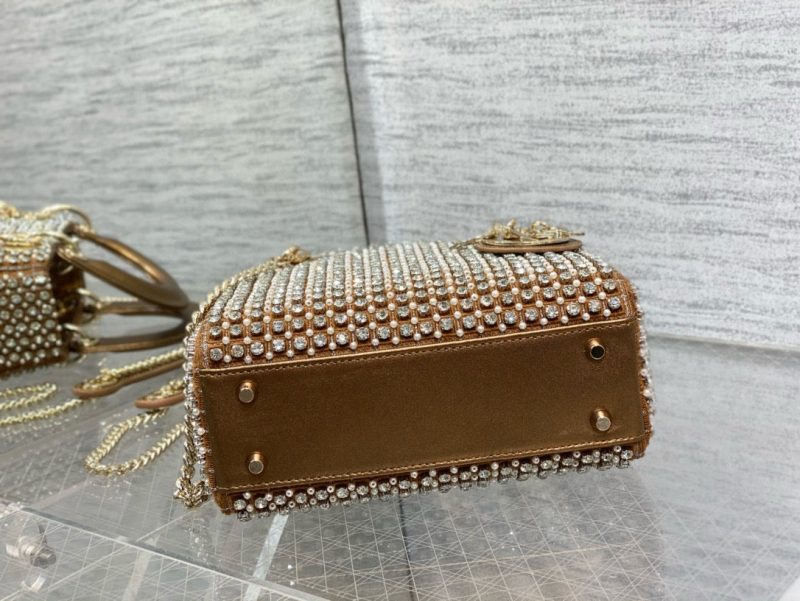 CD Lady 17 Brown metallic Canvas and Calfskin attached diamonds