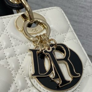 Lady Dior 20cm White Black Gold Chain Lambskin