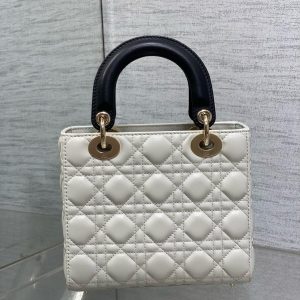 Lady Dior 20cm White Black Gold Chain Lambskin