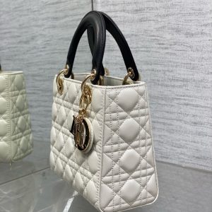 Lady Dior 20cm White Black Gold Chain Lambskin