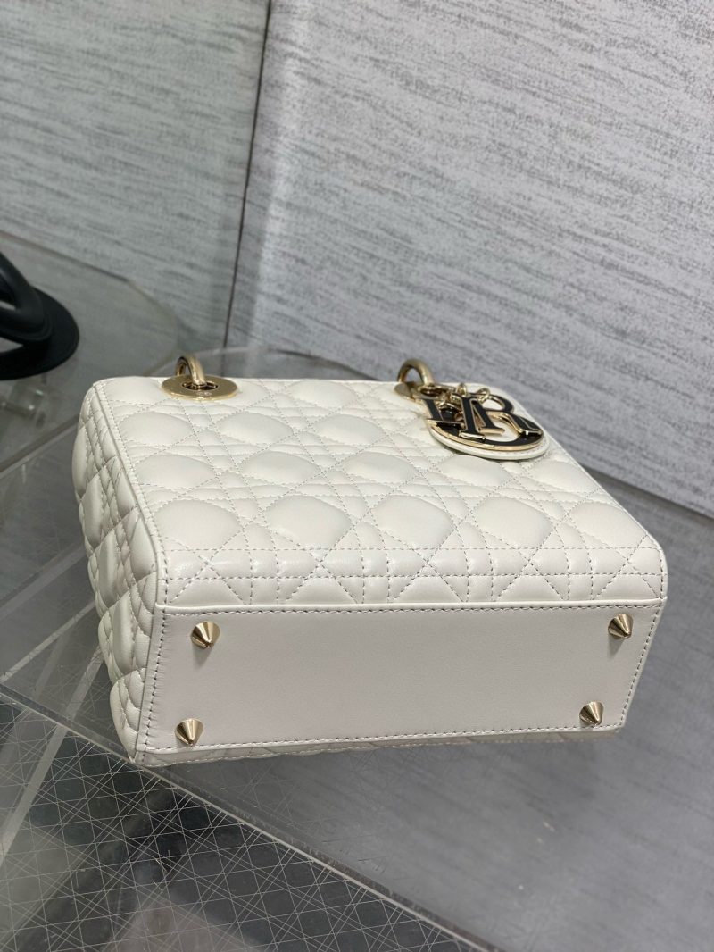 Lady Dior 20cm White Black Gold Chain Lambskin