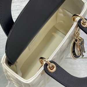 Lady Dior 20cm White Black Gold Chain Lambskin