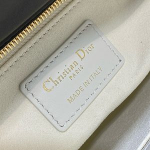 Lady Dior 20cm White Black Gold Chain Lambskin