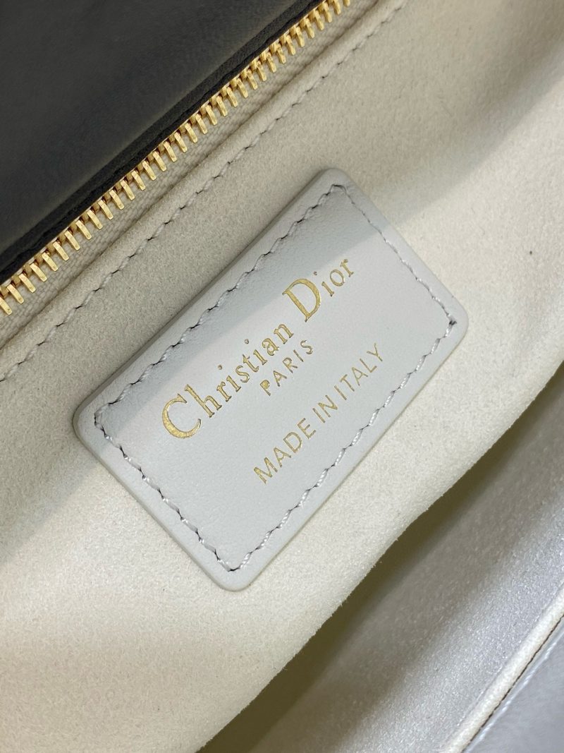 Lady Dior 20cm White Black Gold Chain Lambskin