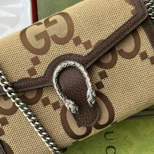 Gucci Jumbo Dionysus Wallet On Chain Brown Canvas and GG Original Leather