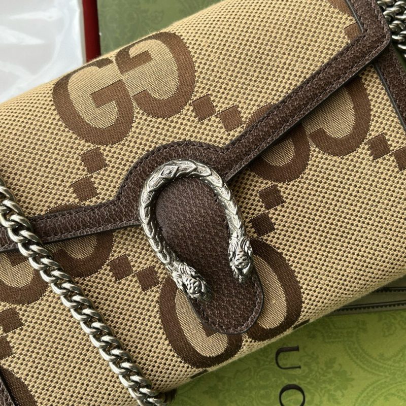 Gucci Jumbo Dionysus Wallet On Chain Brown Canvas and GG Original Leather