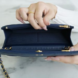 CC Wallet On Chain Woc Navy Blue Caviar leather Gold Hardware