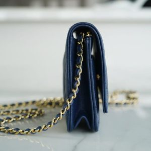 CC Wallet On Chain Woc Navy Blue Caviar leather Gold Hardware
