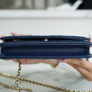 CC Wallet On Chain Woc Navy Blue Caviar leather Gold Hardware