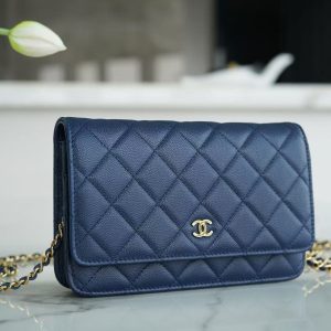 CC Wallet On Chain Woc Navy Blue Caviar leather Gold Hardware