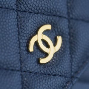 CC Wallet On Chain Woc Navy Blue Caviar leather Gold Hardware