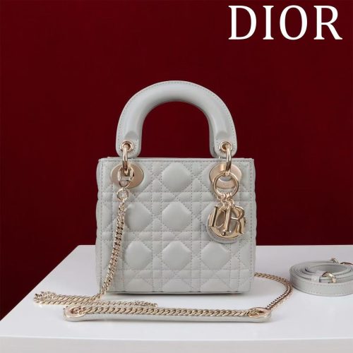 CD Mini Lady 17 Light Grey Lambskin