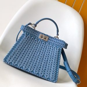Peekaboo ISeeU Small 27cm Bag Blue Denim And Leather