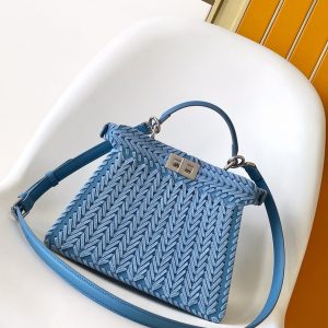 Peekaboo ISeeU Small 27cm Bag Blue Denim And Leather