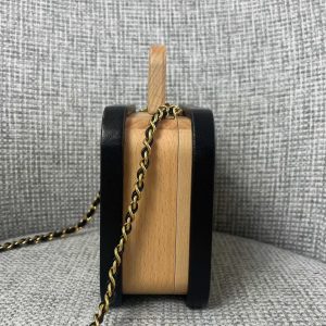 Chanel Beech Vanity Case Beige Black Wood Calfskin