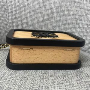 Chanel Beech Vanity Case Beige Black Wood Calfskin