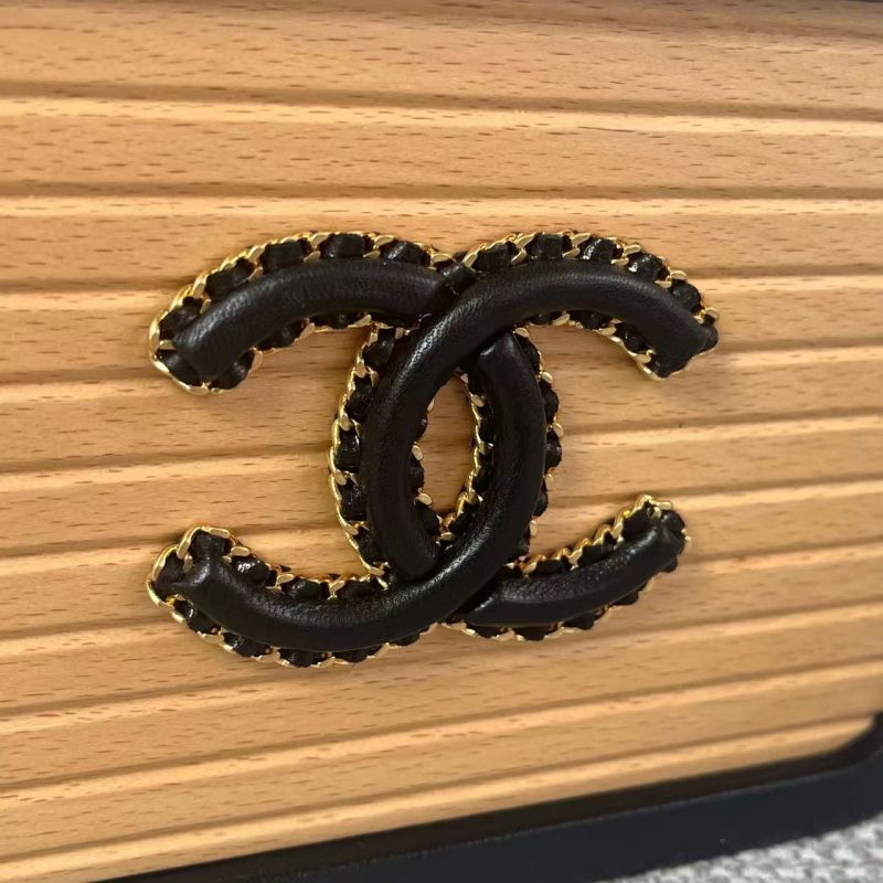 Chanel Beech Vanity Case Beige Black Wood Calfskin