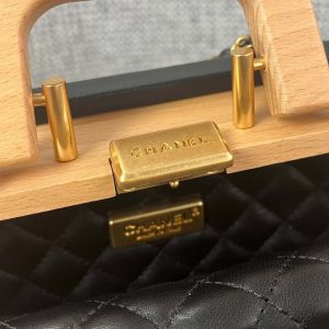 Chanel Beech Vanity Case Beige Black Wood Calfskin