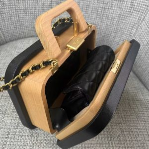 Chanel Beech Vanity Case Beige Black Wood Calfskin