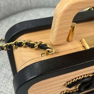 Chanel Beech Vanity Case Beige Black Wood Calfskin