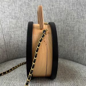 Chanel Beech Wood Round Vanity Beige Black Wood Calfskin